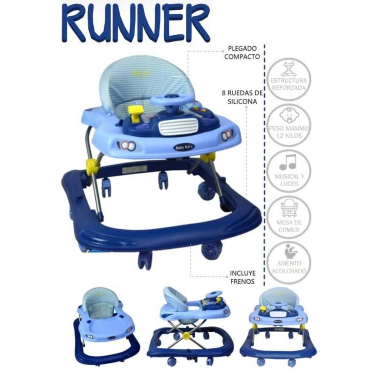 BABY KITS - Andador Musical Runner 3 Niveles de Altura Azul