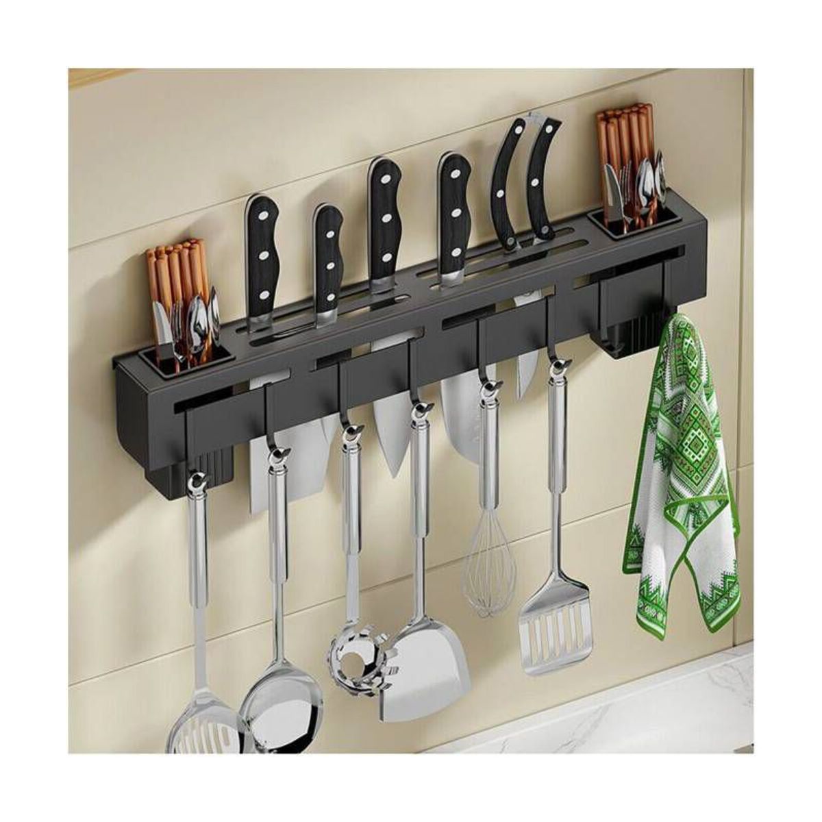 GENERICO - Organizador Multiuso De Aluminio Negro Para Cocina Utensilios