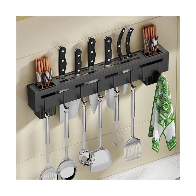 GENERICO - Organizador Multiuso De Aluminio Negro Para Cocina Utensilios