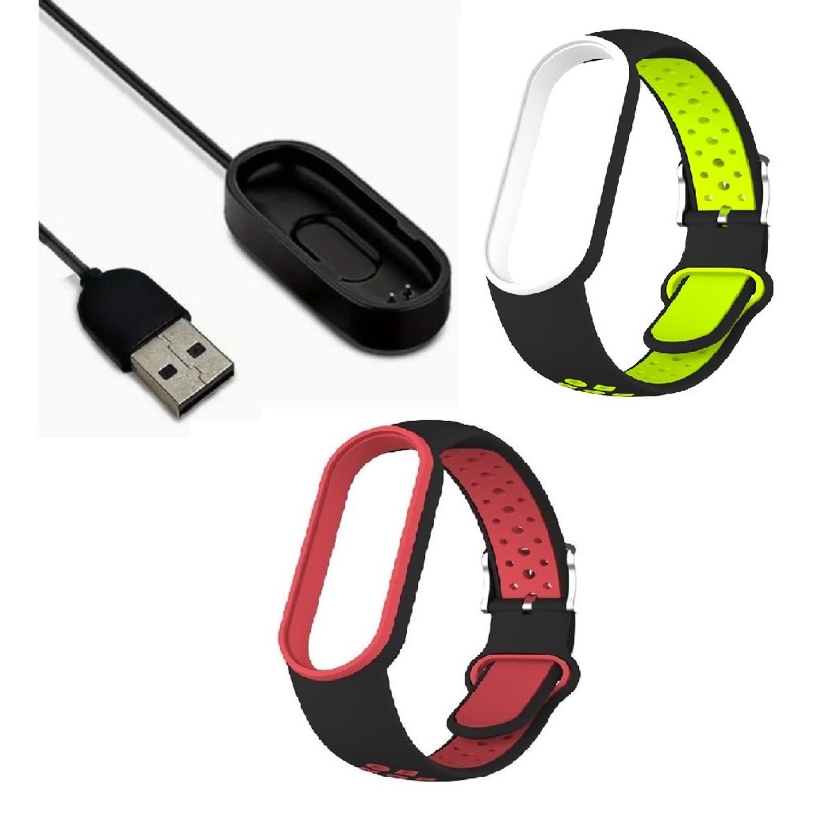 GENERICO - Correa Silicona con hebilla x 2 + cargador Xiaomi Mi Band 4