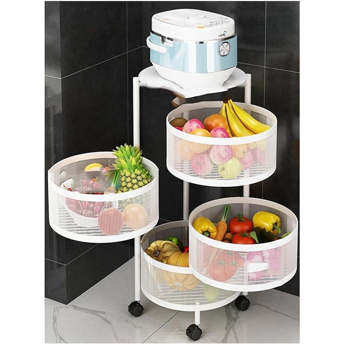 GENERICO - VERDULERO CIRCULAR GIRATORIO BLANCO 4 NIVELES