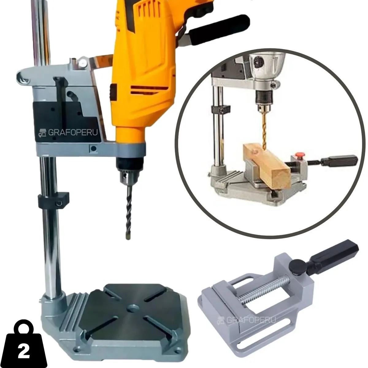 XTD - Soporte Taladro Vertical Base Hierro Pesado + Prensa Mordaza