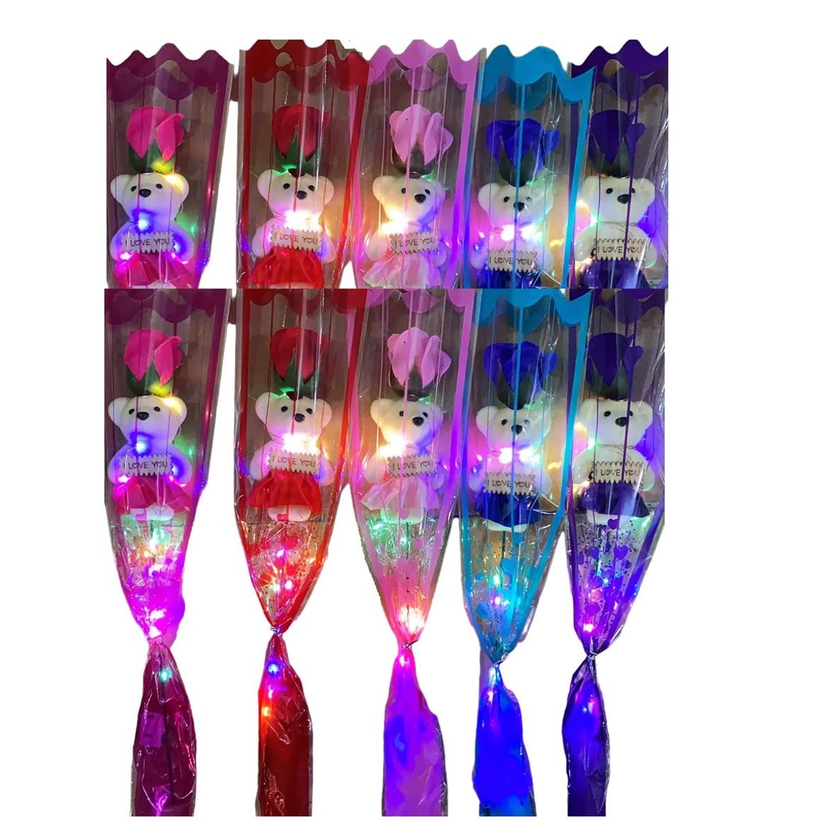 GENERICO - Kit 10 Rosas con osito y luces