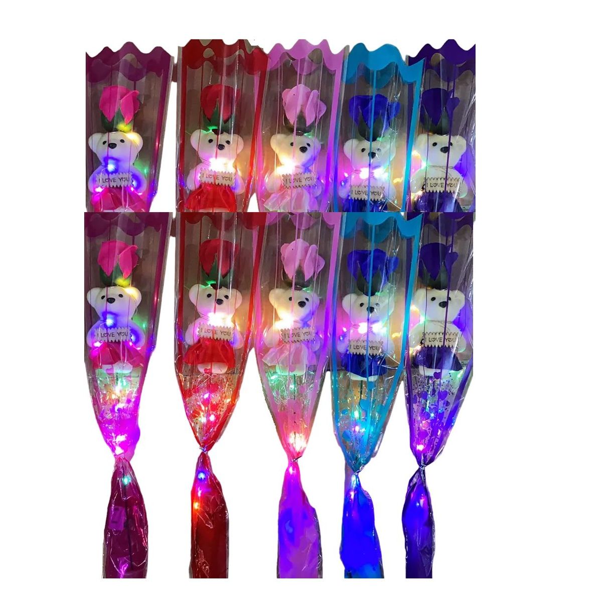 GENERICO - Kit 10 Rosas con osito y luces