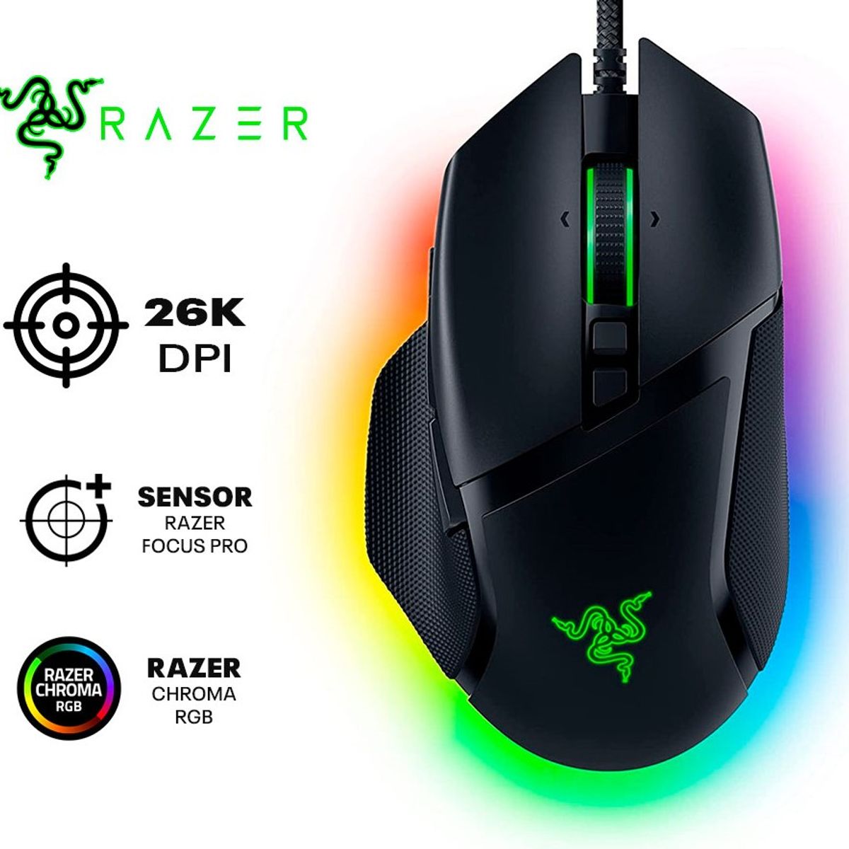 RAZER - MOUSE RAZER BASILISK V3 26K DPI SWITCH OPTICO CHROMA BLACK
