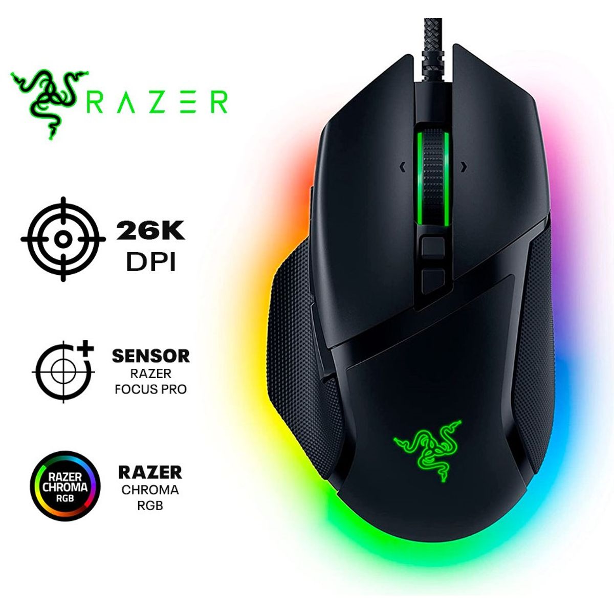 RAZER - MOUSE RAZER BASILISK V3 26K DPI SWITCH OPTICO CHROMA BLACK