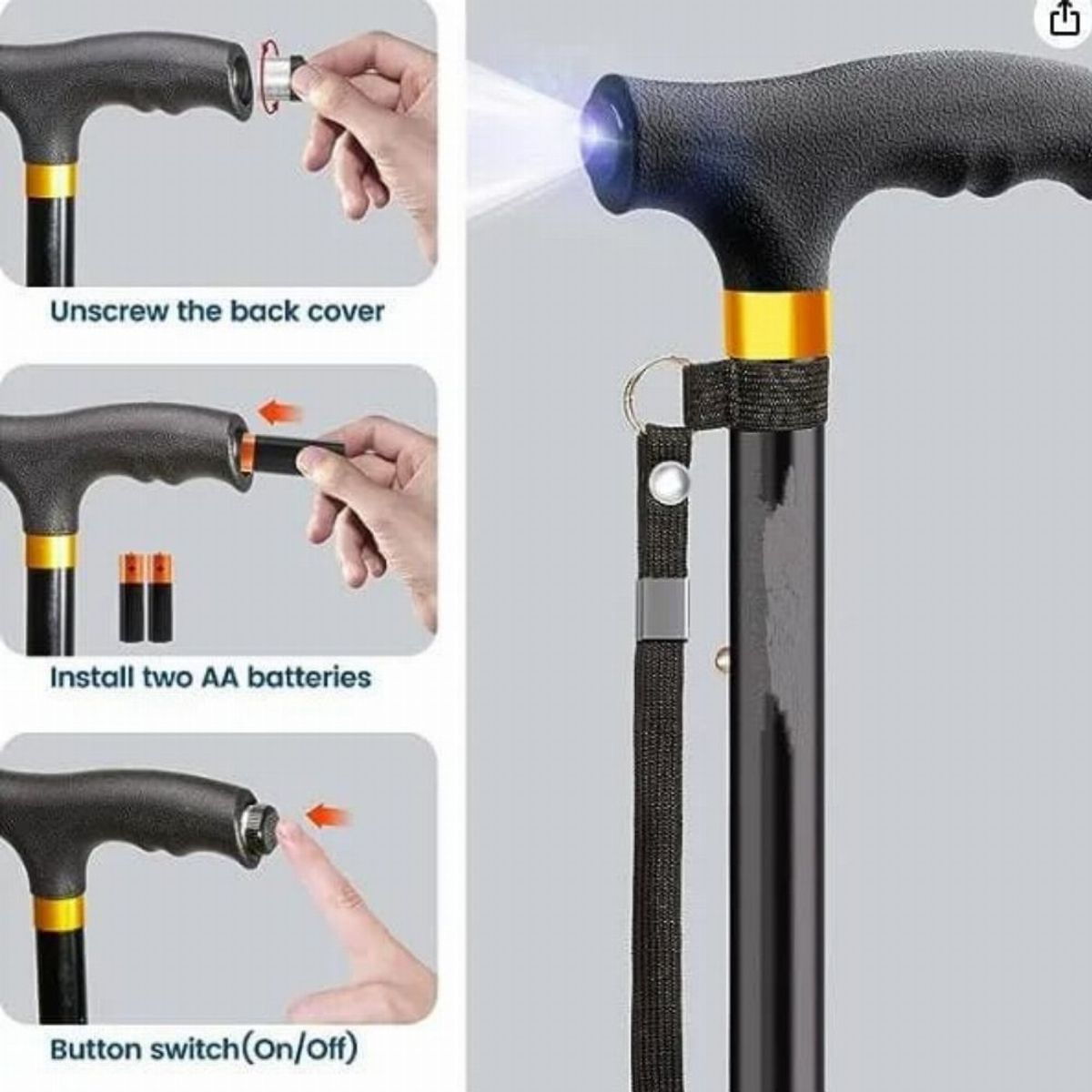 GENERICO - Bastón para Adultos Plegable con Luz Led Almohadillas Antideslizantes