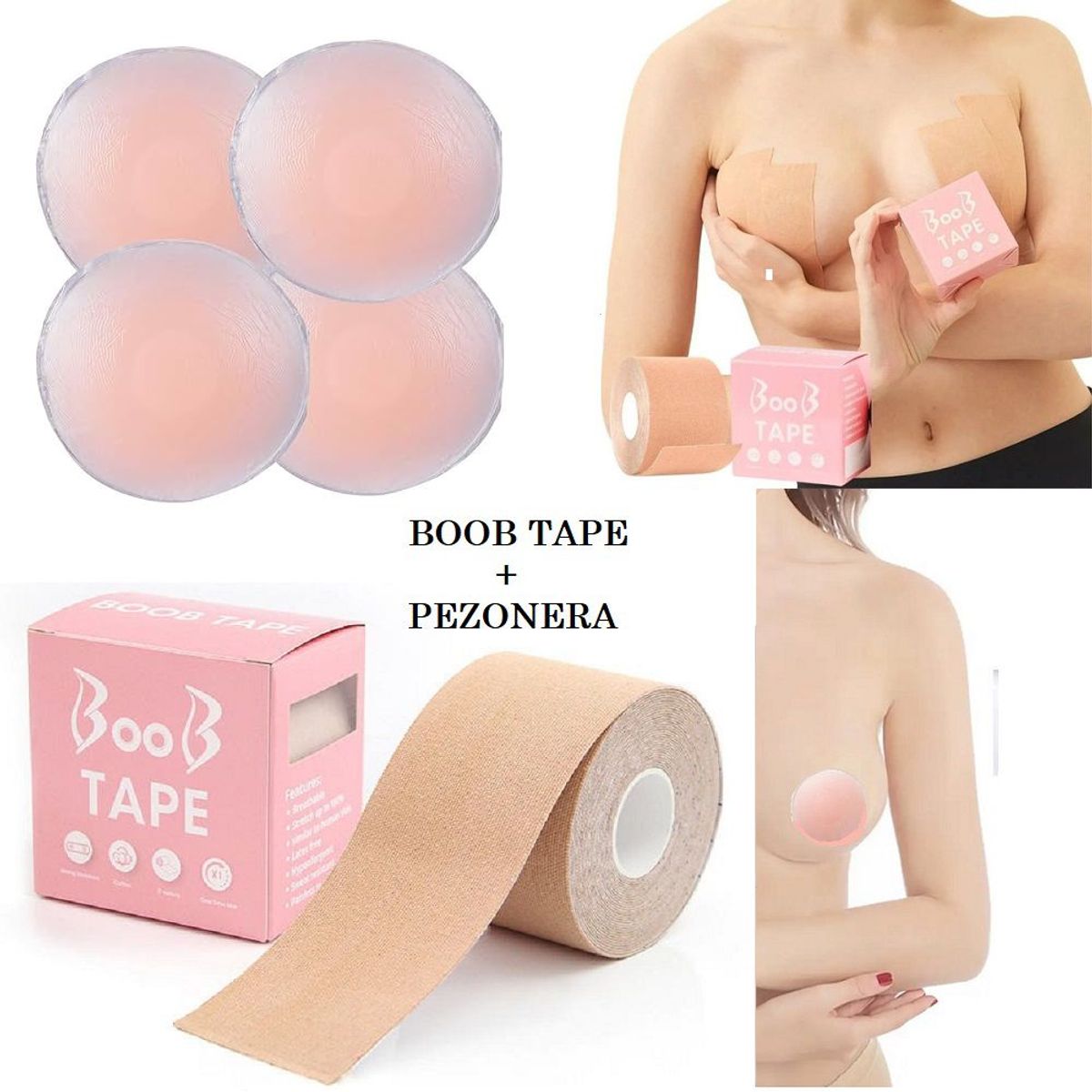 GENERICO - pack Boob tape cinta adhesivo pezonera de silicona reutilizable