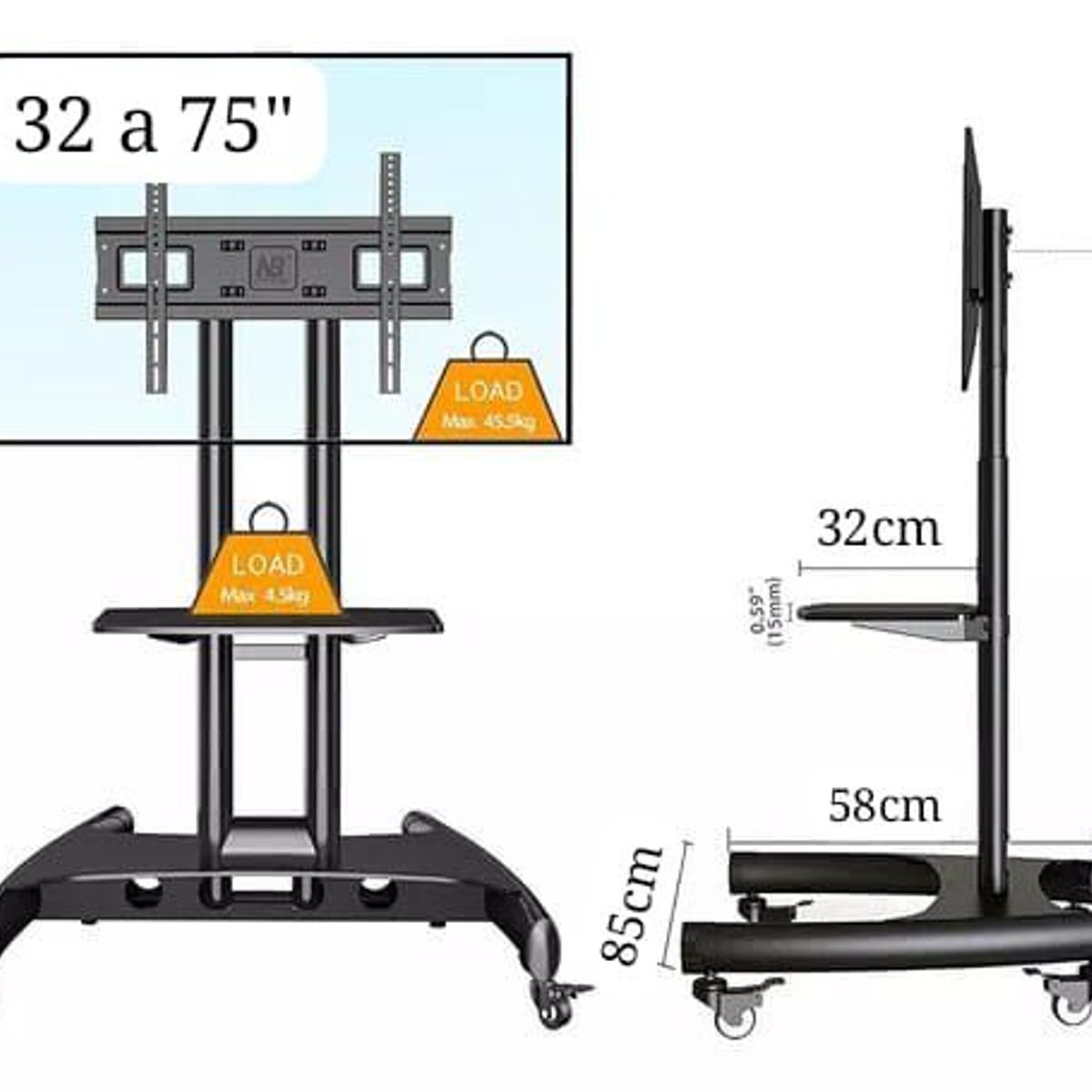 GENERICO - Soporte para Tv Piso Regulable 32 a 75" Tapacable Negro