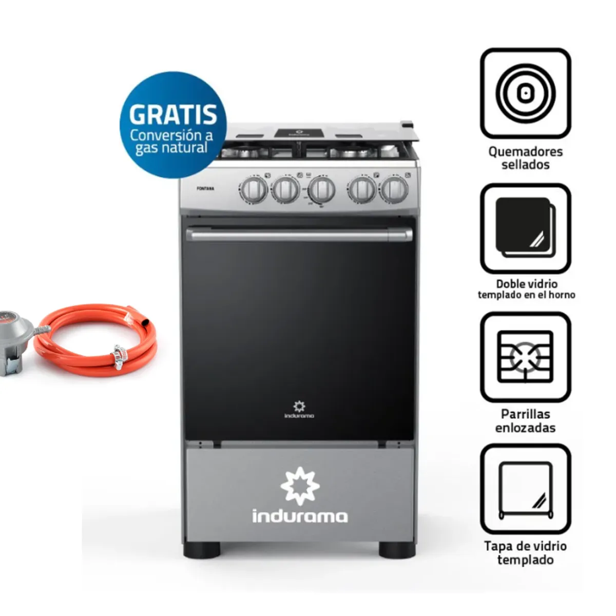 INDURAMA - COCINA A GAS DE 4 HORNILLAS INDURAMA  FONTANA + Valvula para Gas