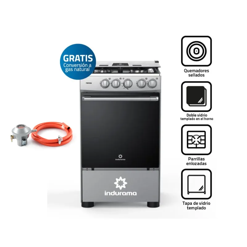 INDURAMA - COCINA A GAS DE 4 HORNILLAS INDURAMA  FONTANA + Valvula para Gas