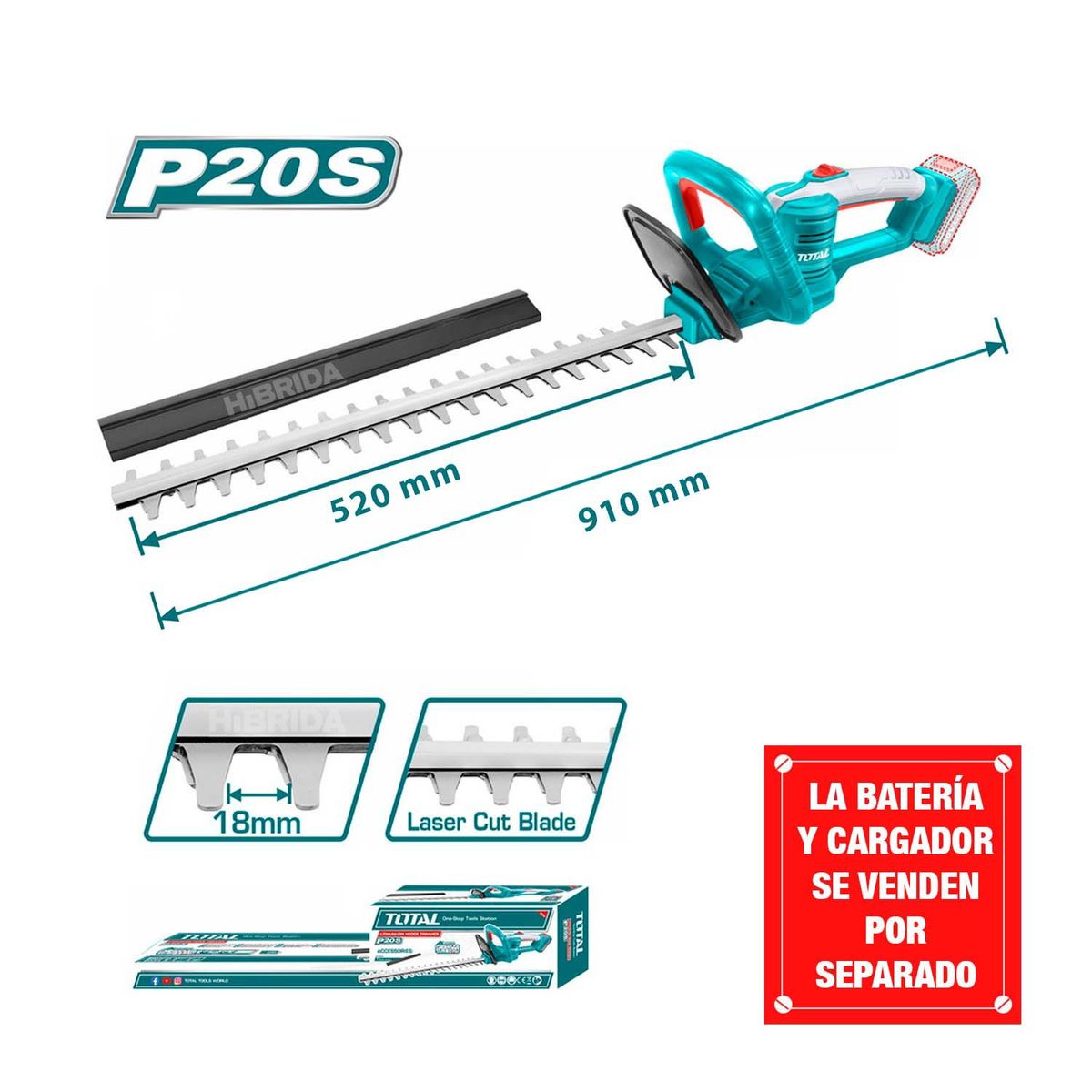 TOTAL TOOLS - CORTASETOS PODADORA INALÁMBRICA 20V TOTAL JARDINERÍA - THTLI20018