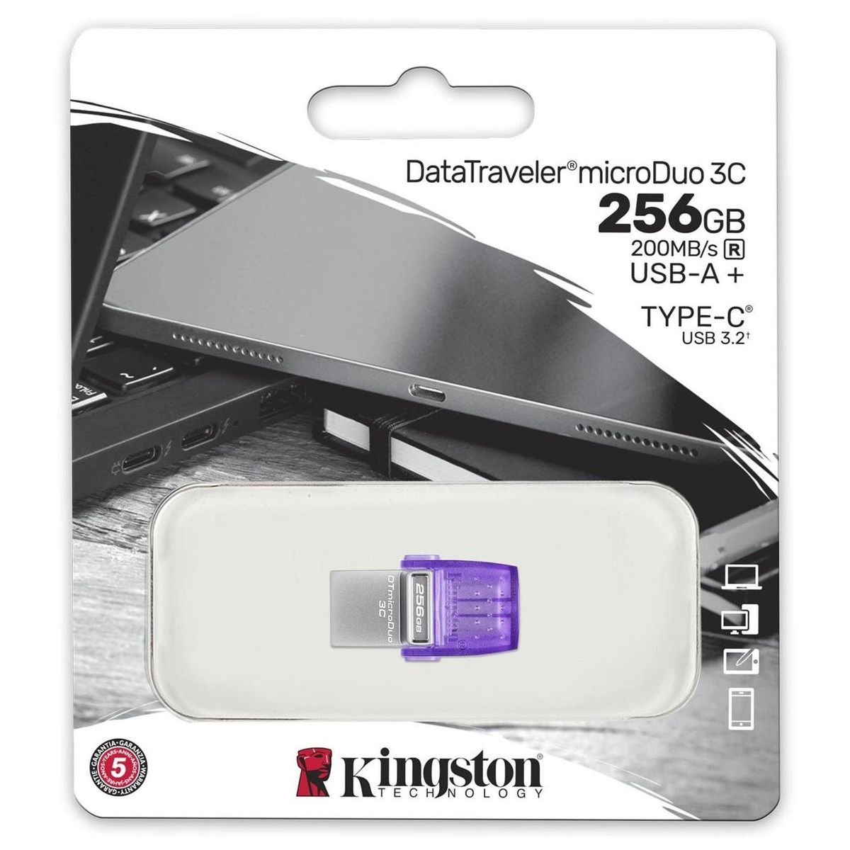 KINGSTON - Memoria USB-C Usb-A Kingston Duo 3c 256GB 200mbs - DTDUO3CG3256GB