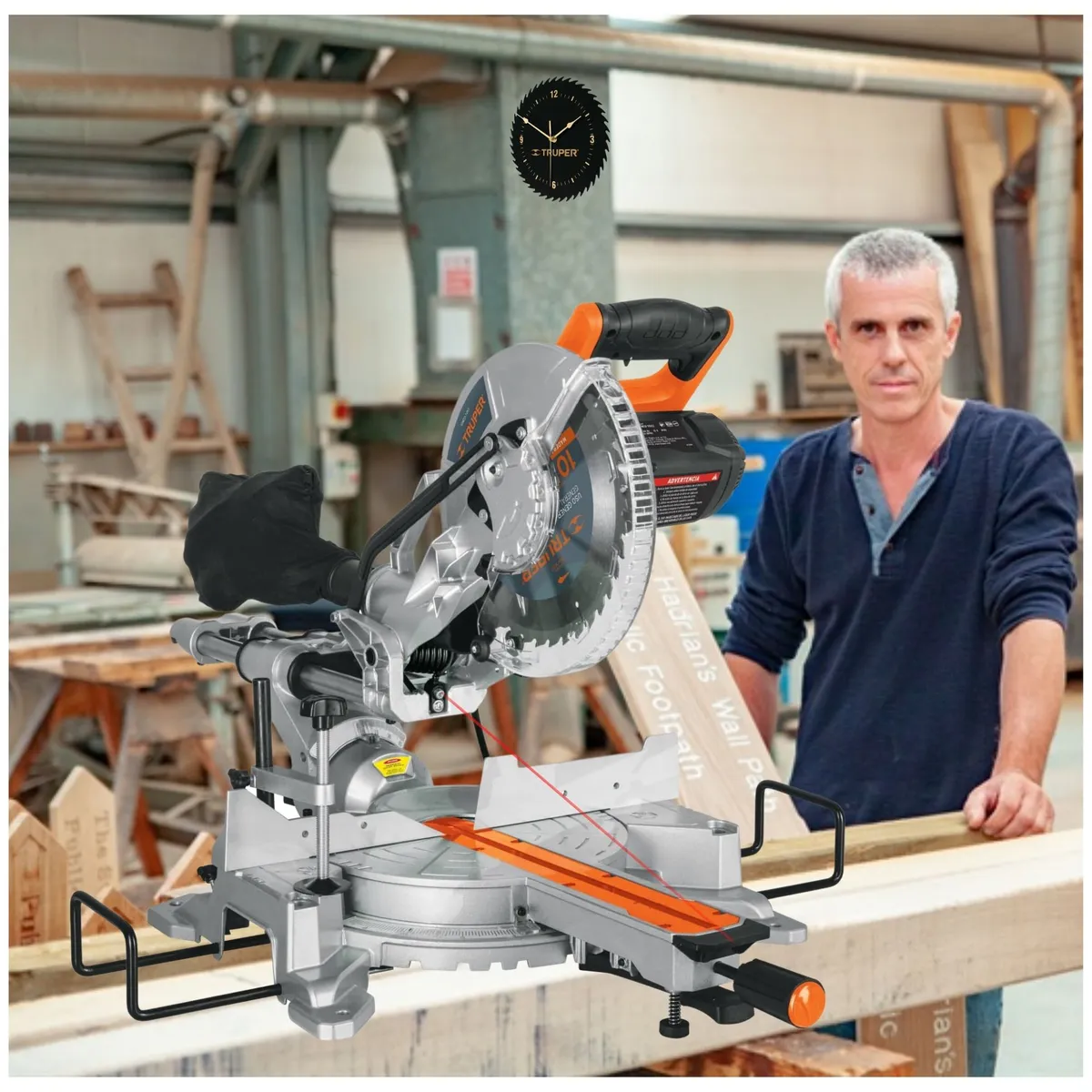 TRUPER - Combo Sierra ingleteadora telescópica 1800W, 2 discos, sierra caladora