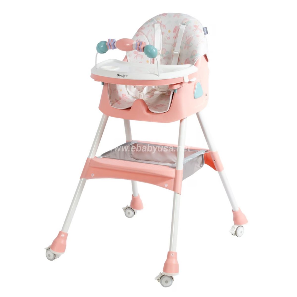 EBABY - Silla de Comer Asiento Reclinable con Ruedas DALI Rosado