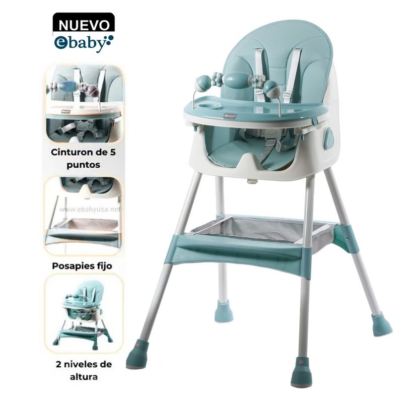 EBABY - Silla de Comer Ebaby Plegable Doble bandeja LULU Verde