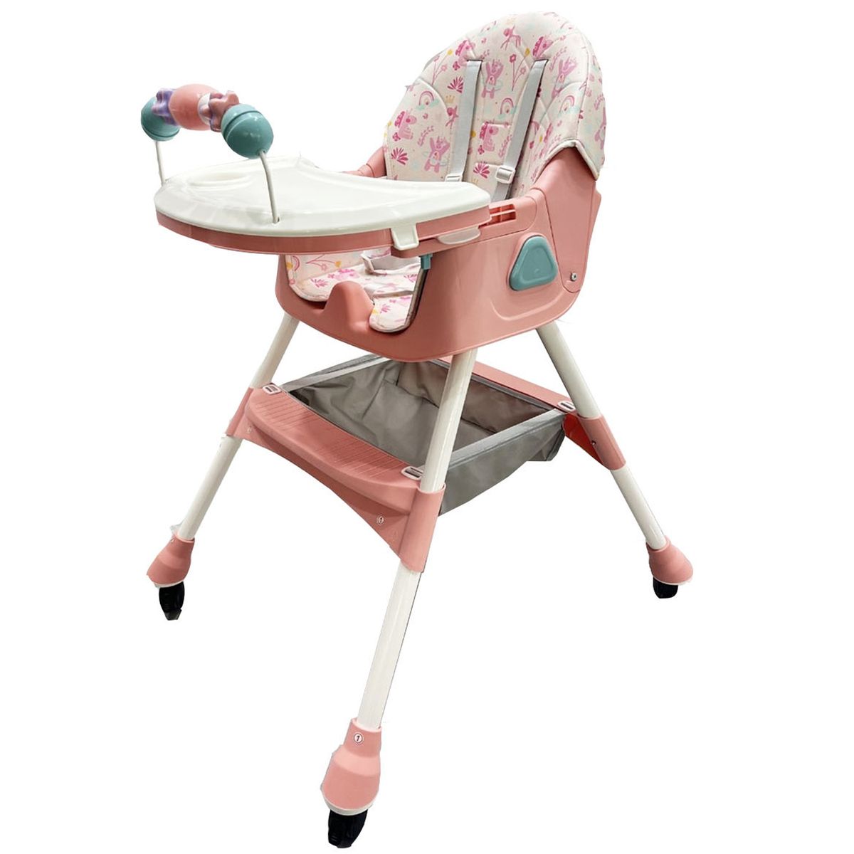 EBABY - Silla de Comer Plegable Con Ruedas Doble bandeja LULU Rosado