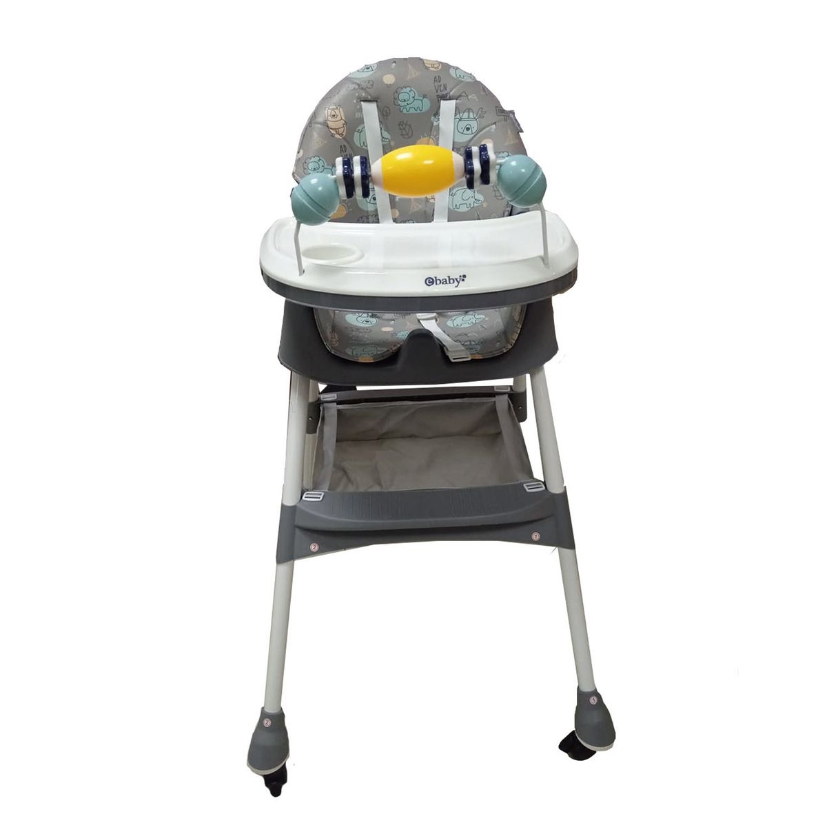 EBABY - Silla de Comer Plegable Con Ruedas Doble bandeja LULU Gris