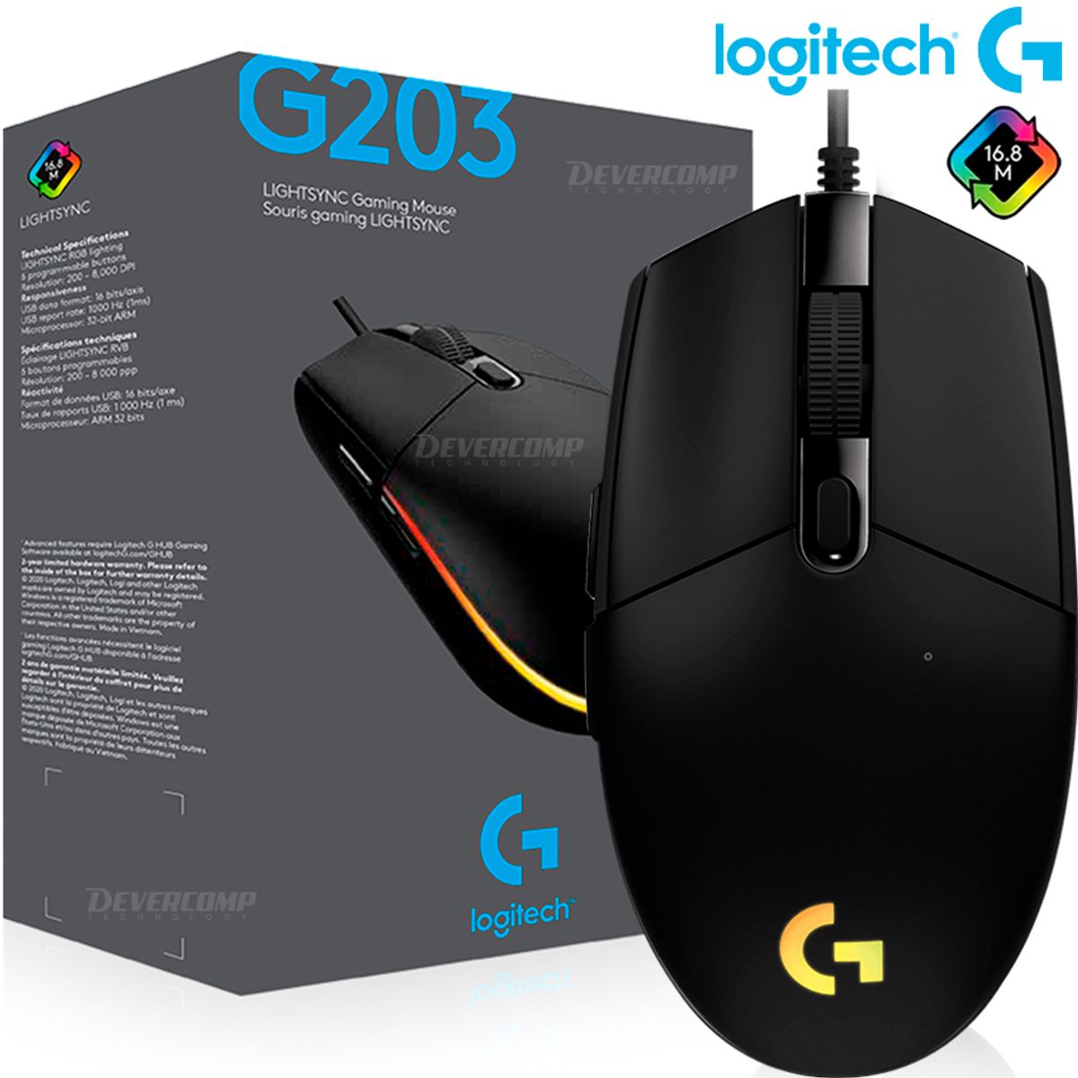 LOGITECH - Mouse Logitech G203 RGB Lightsync 8000 DPI Black USB