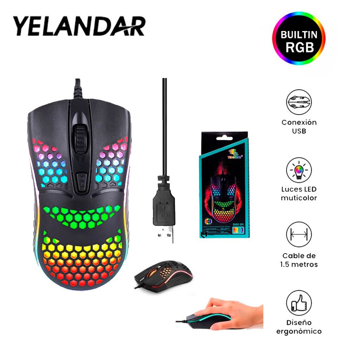 GENERICO - Mouse Gamer USB RGB Para PC y Laptop M10 1600 DPI Negro