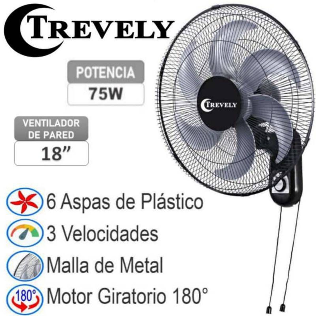 TREVELY - Ventilador de Pared TREVELY 18¨ Pulgadas VT-182 75W
