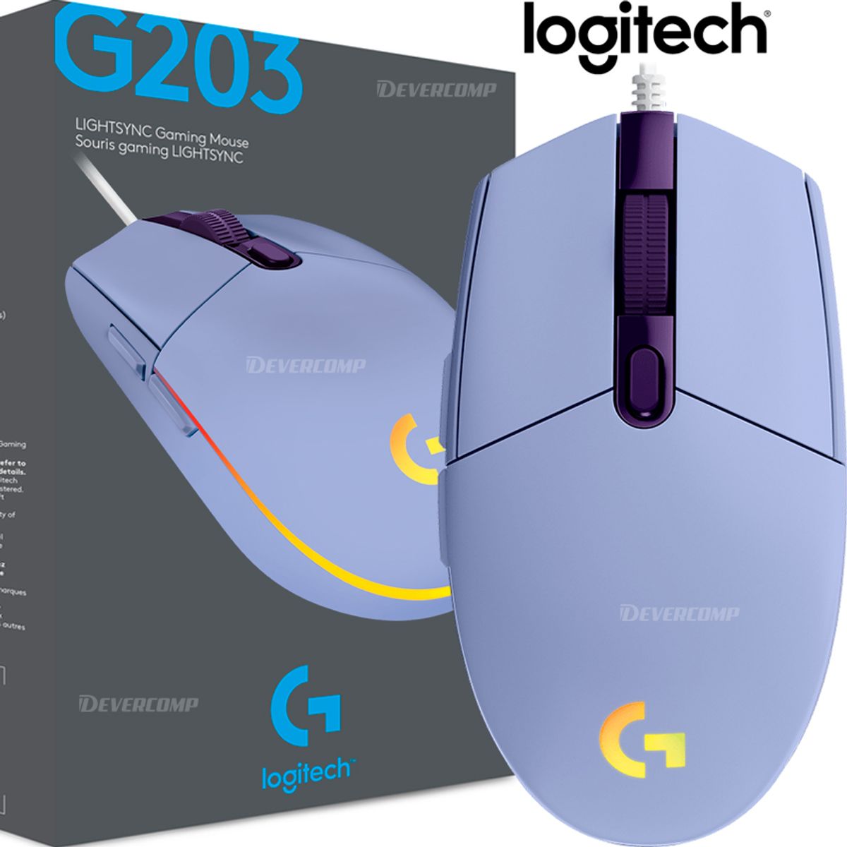 LOGITECH - Mouse Logitech G203 RGB Lightsync 8000 DPI Lila, USB