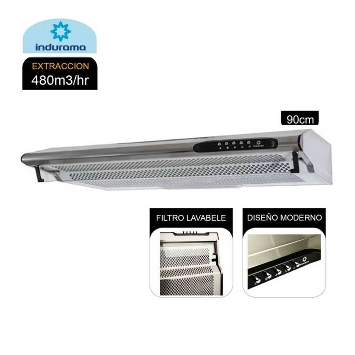 INDURAMA - Campana Extractora 3 Velocidades CEI-902CRP