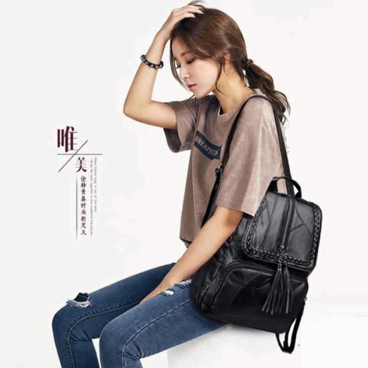 GENERICO - Mochila Dama Cuero PU Casual tipo Coreana Kawai Trend 2023