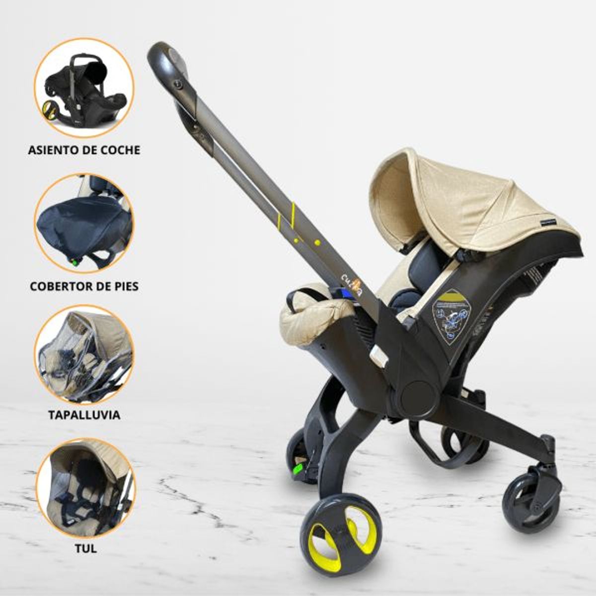 DOUX BEBE - Coche Portabebé 2 en 1 para Bebé «DONNA» Beige