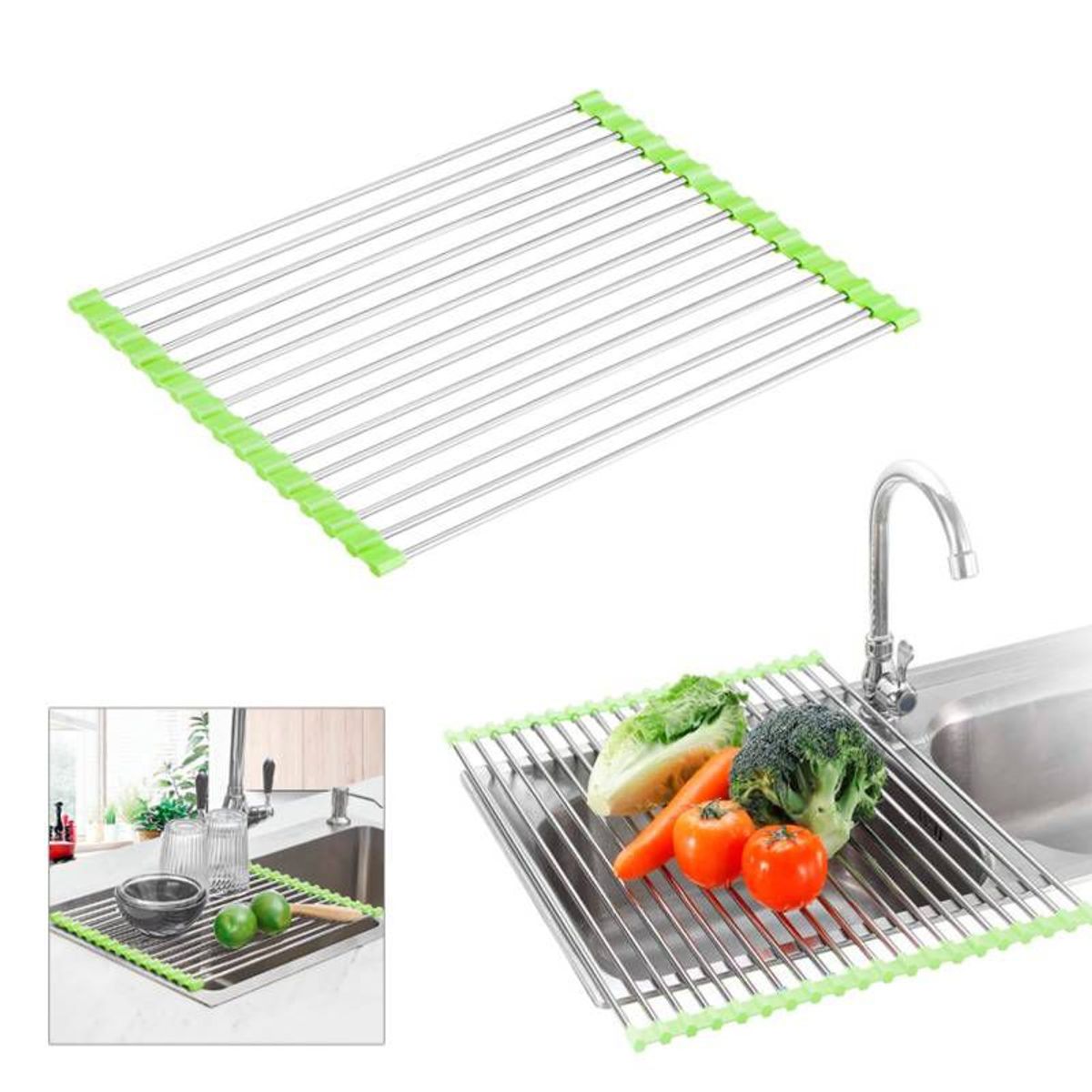 GENERICO - Escurridor De Platos Frutas Verduras Enrollable Resistente VERDE