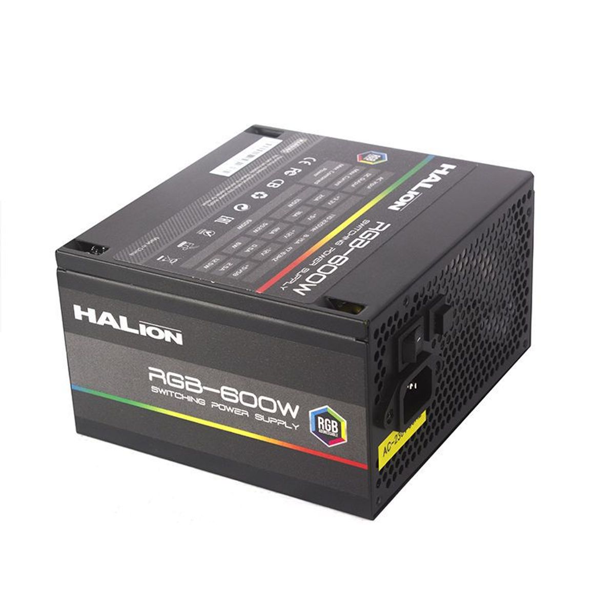 HALION - Fuente de Poder Halion RGB-600W ATX Ventilador silencioso de 120mm RGB
