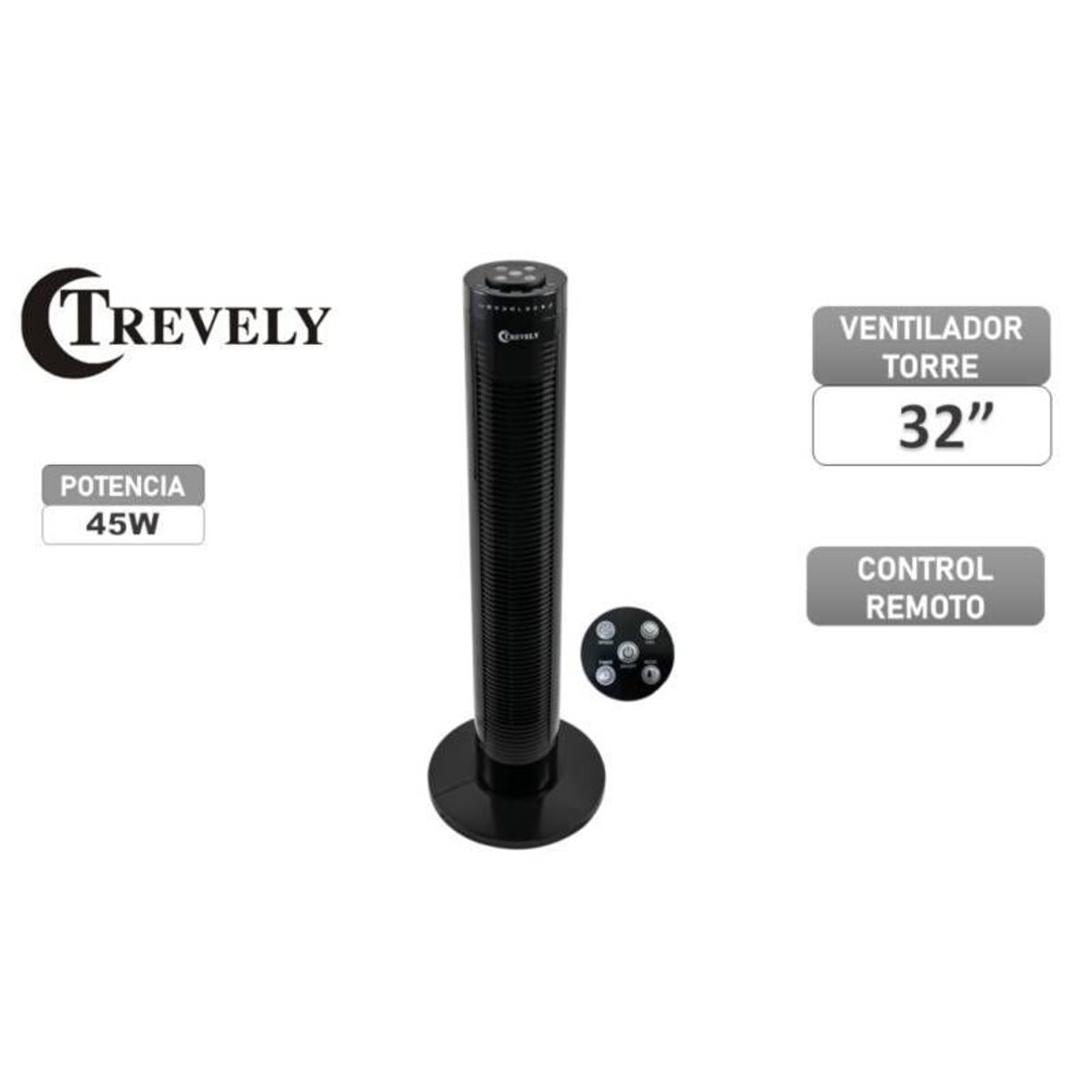 TREVELY - Ventilador torre TREVELY VT-145 Negro - 45W