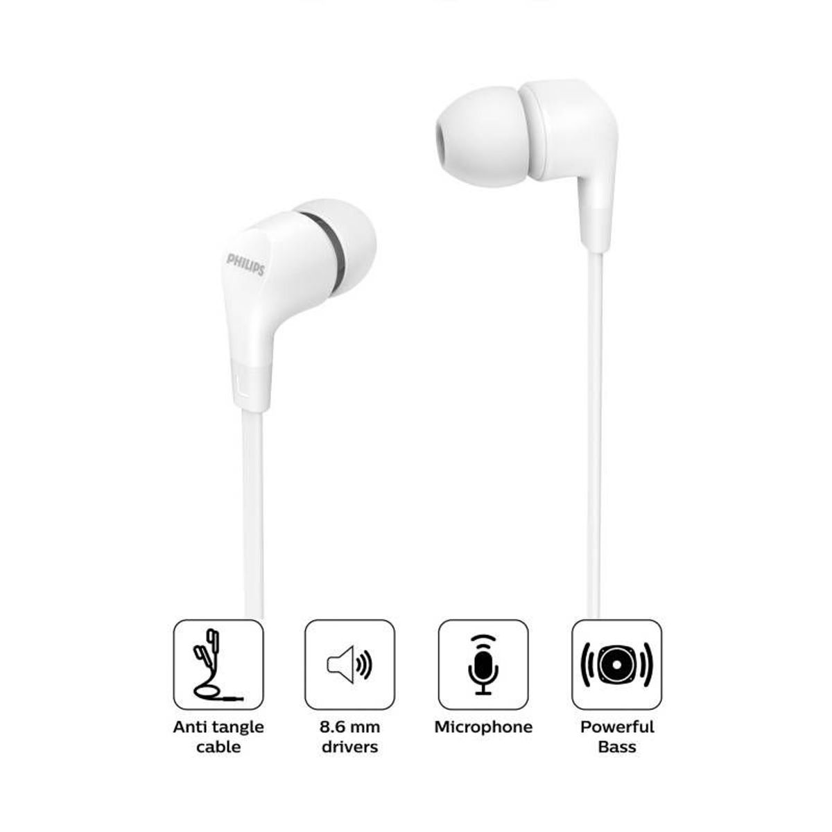 PHILIPS - AUDIFONO CMICROF PHILIPS IN-EAR TAE1105WT 35MM BASS WHITE