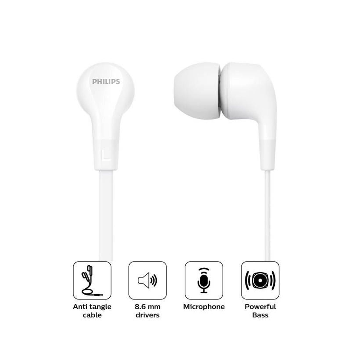 PHILIPS - AUDIFONO CMICROF PHILIPS IN-EAR TAE1105WT 35MM BASS WHITE