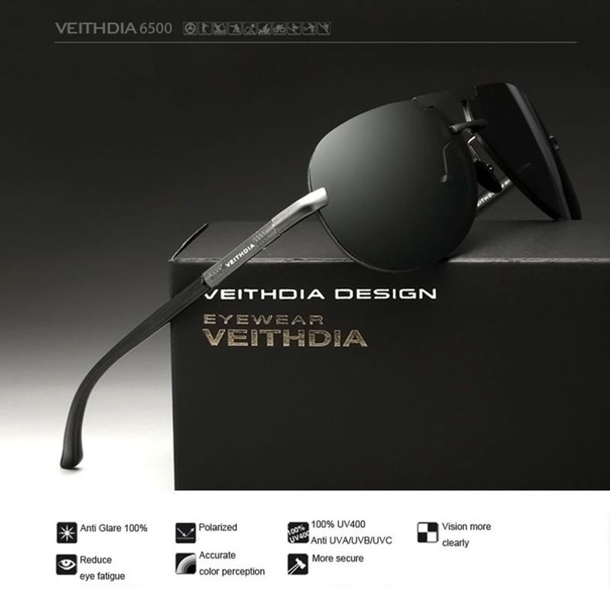 VEITHDIA - Lentes de Sol VEITHDIA - Polarizados - UV400 - Gris