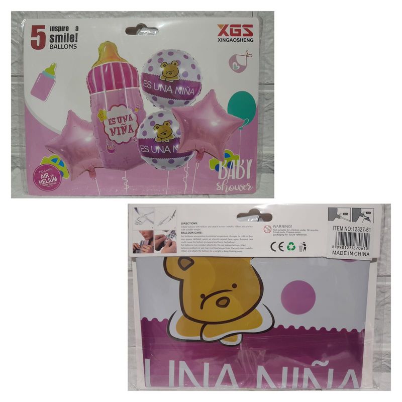 GENERICO - SET DE GLOBOS DECORATIVOS PARA BABYSHOWER ES NIÑA ROSADO