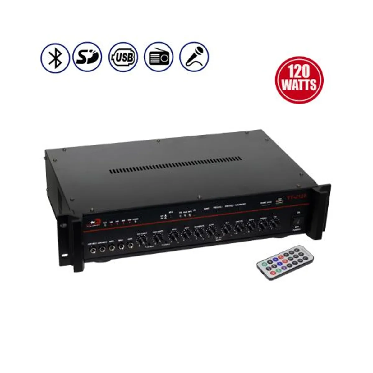 GENERICO - Amplificador de Audio 120W 5 MIC USB/SD/FM YT-J120 FREE POWER