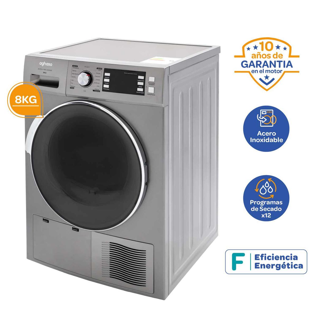AGHASO - Secadora Aghaso 8 Kg Eléctrica Silver