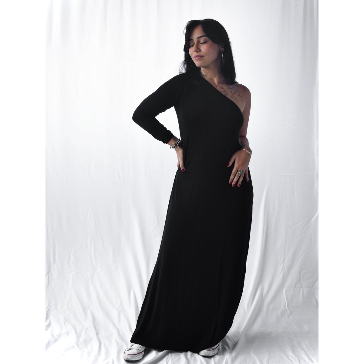 GENERICO - Vestido largo de una manga ADS comfy