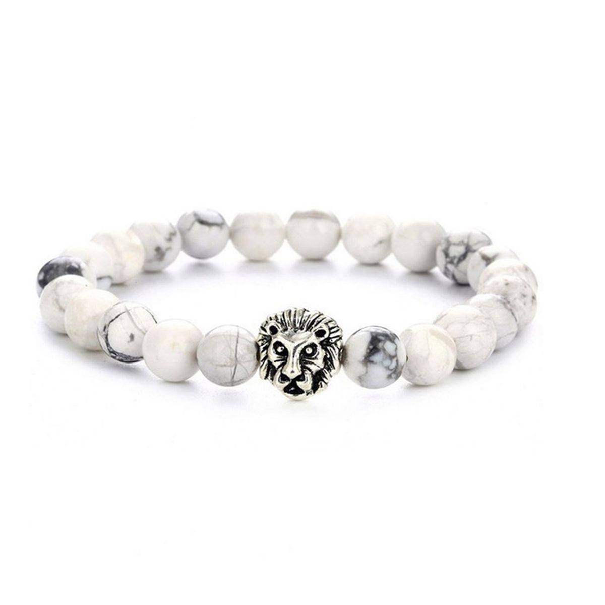 GENERICO - Pulsera Piedras Naturales Unisex Howlita Blanca Leon
