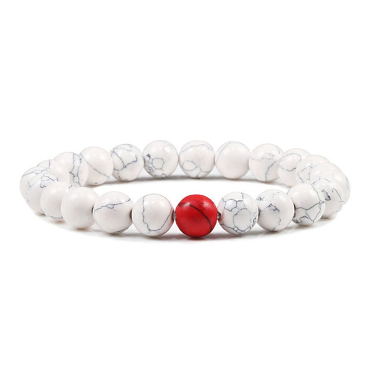 GENERICO - Pulsera Piedras Naturales Unisex Howlita Blanca Rojo