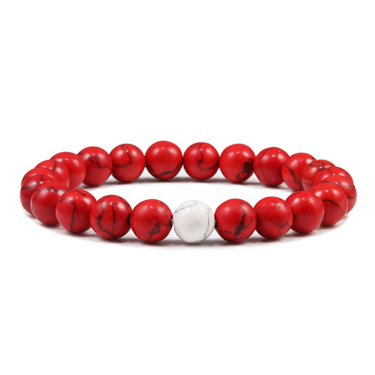 GENERICO - Pulsera Piedras Naturales Unisex Howlita Rojo y Blanco