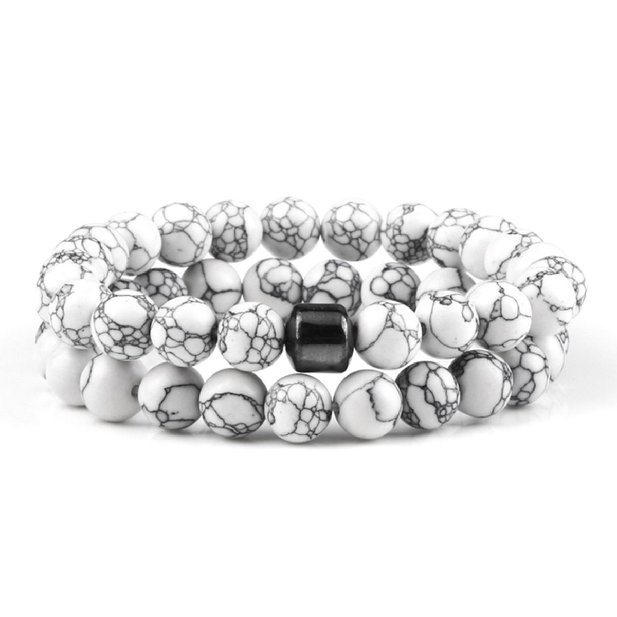 GENERICO - X2 Pulseras Piedras Naturales Unisex Howlita Blanca Hematita