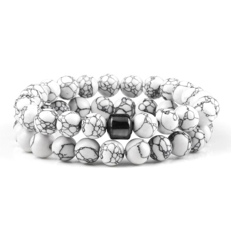 GENERICO - X2 Pulseras Piedras Naturales Unisex Howlita Blanca Hematita