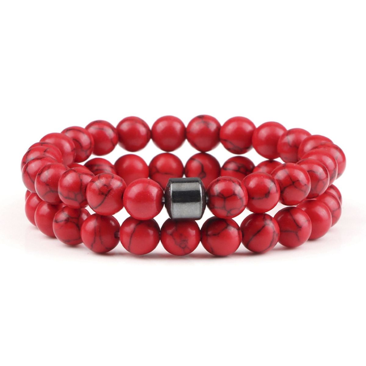 GENERICO - Pulsera Piedras Naturales Unisex Howlita Rojo Hematita