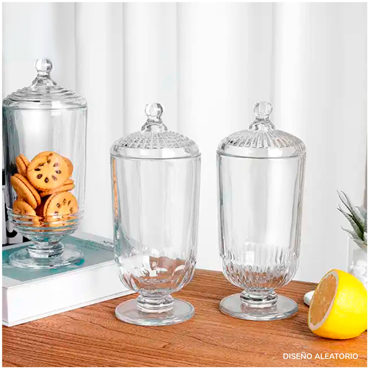 INSPIRA MARKET - Bombonera de Vidrio Alta Dulcera Recipiente Multiuso Diseño Aleatorio