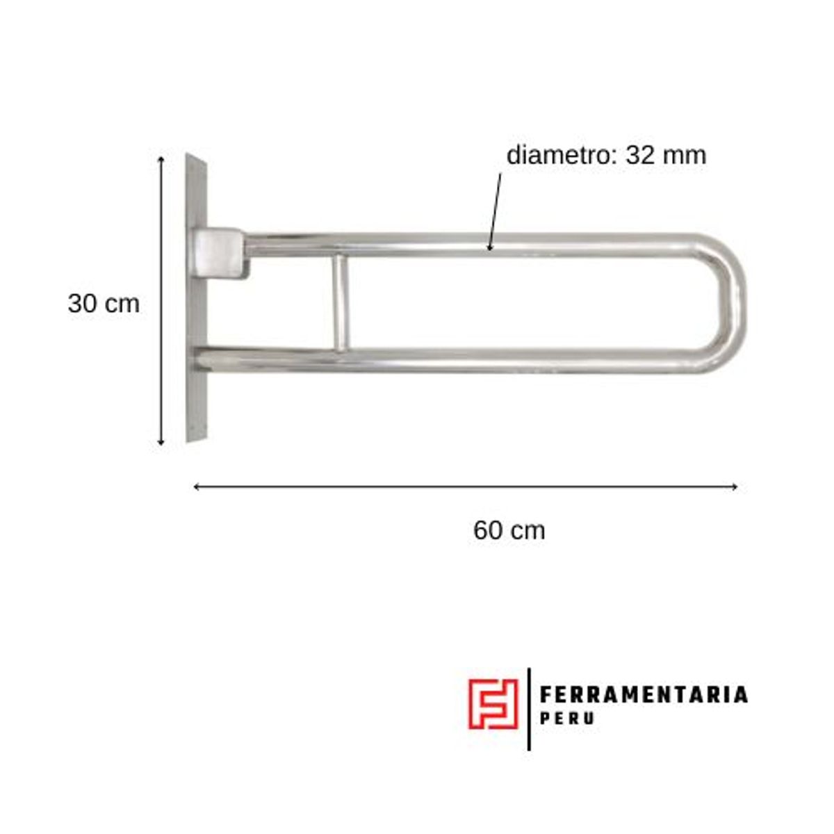 GENERICO - BARRA DE SEGURIDAD en U PLEGABLE 60 cm x 32 mm