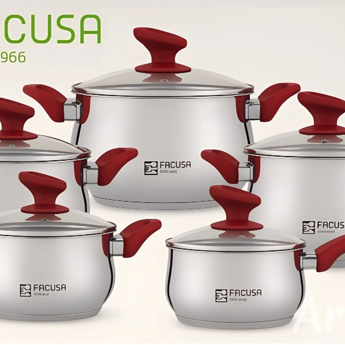 FACUSA - Juego de ollas 10 Piezas  Acero Inoxidable con tapa de vidrio Facusa