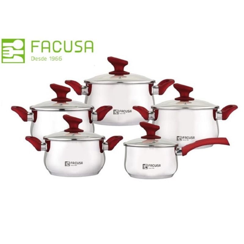 FACUSA - Juego de ollas 10 Piezas  Acero Inoxidable con tapa de vidrio Facusa