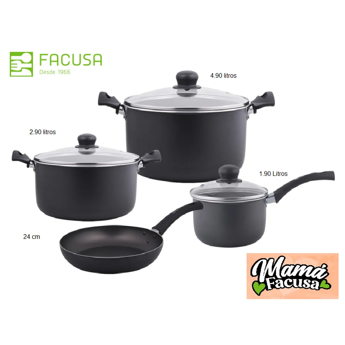 FACUSA - Juego de Ollas Antiadherente 7 Piezas Facusa
